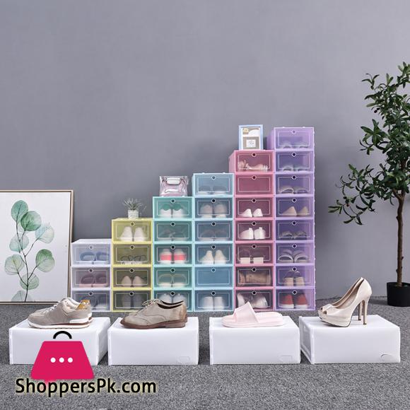 Flip Open Cover Durable Plastic Shoe Storage Transparent Box Divider Drawer Portable Shoes Organizer - 1 Pcs