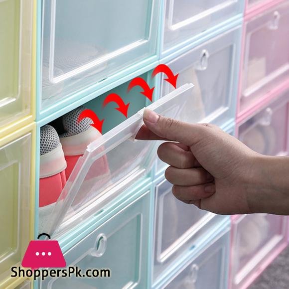 Flip Open Cover Durable Plastic Shoe Storage Transparent Box Divider Drawer Portable Shoes Organizer - 1 Pcs