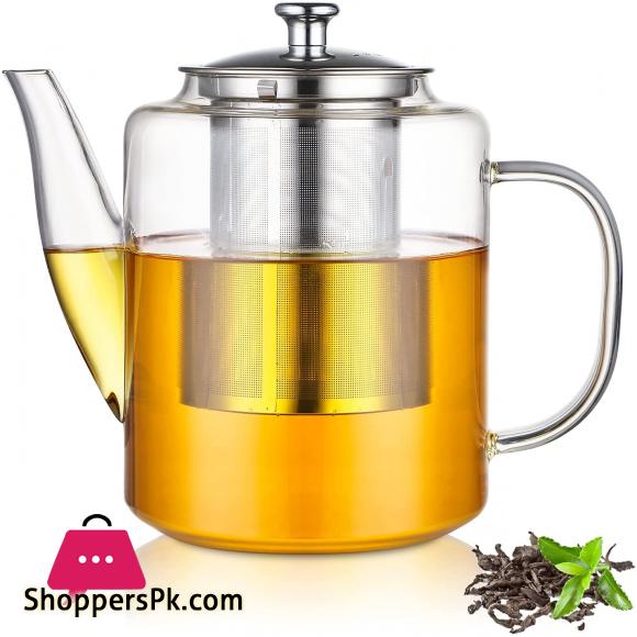 Glass Teapot with Removable Infuser - 600ml Tea Kettle Stovetop Safe Glass Teapot with Lid for Loose Leaf Tea and Blooming Tea