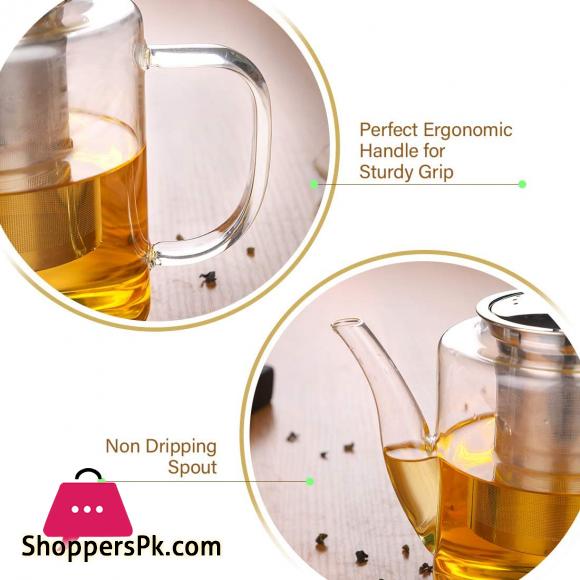 Glass Teapot with Removable Infuser - 1000ml Tea Kettle Stovetop Safe Glass Teapot with Lid for Loose Leaf Tea and Blooming Tea