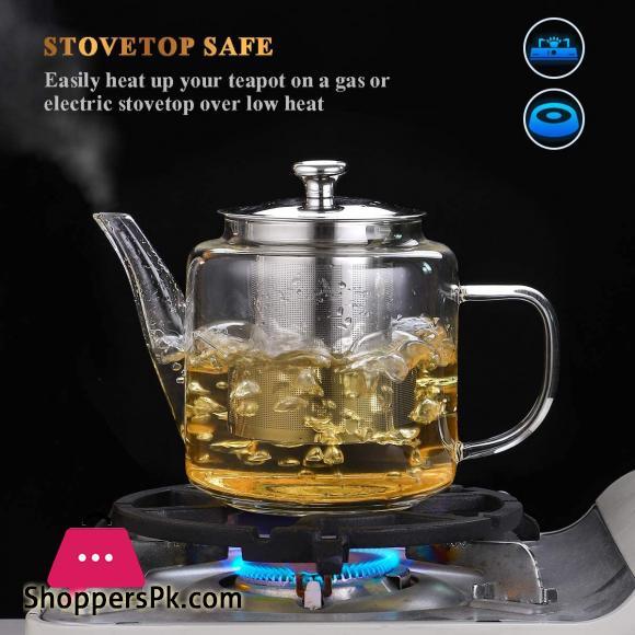 Glass Teapot with Removable Infuser - 1000ml Tea Kettle Stovetop Safe Glass Teapot with Lid for Loose Leaf Tea and Blooming Tea