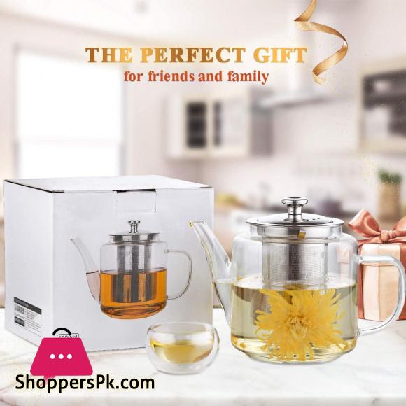 Glass Teapot with Removable Infuser - 1000ml Tea Kettle Stovetop Safe Glass Teapot with Lid for Loose Leaf Tea and Blooming Tea