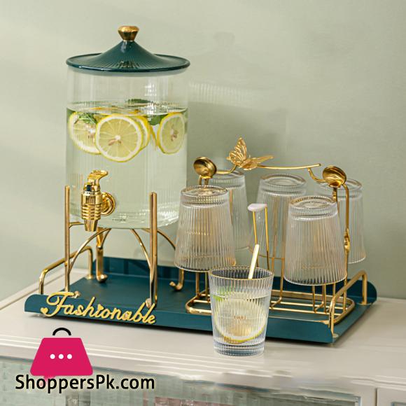 Glass Water Appliance With Cups Tray Large Capacity Cold Juice Barrel Heat Resistant Beverage Teapot