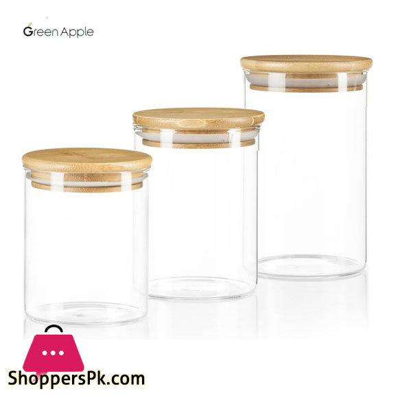 Echou Deli Glass Airtight Jars or Canister with wooden lids Set of 3