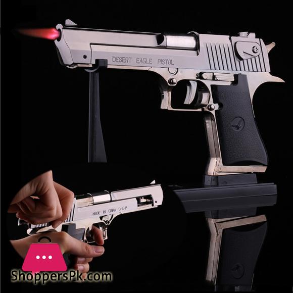 Metal Desert Eagle Windproof Lighter Smoking Cigarette Cigar Lighter Pistol Gun Shaped Refillable Butane Gas Flame Jet Lighter