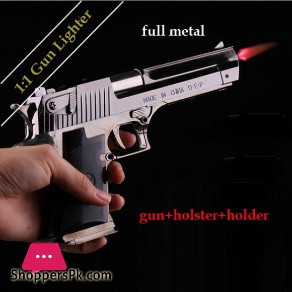 Metal Desert Eagle Windproof Lighter Smoking Cigarette Cigar Lighter Pistol Gun Shaped Refillable Butane Gas Flame Jet Lighter