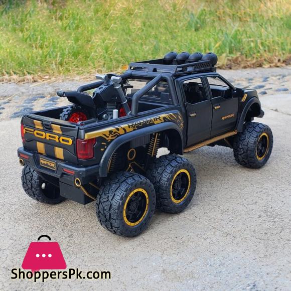 New 1:28 Ford Raptor F150 Alloy Diecast Car Model Toys Sound Light Toy Pickup Truck Pull Back Vehicle For Children