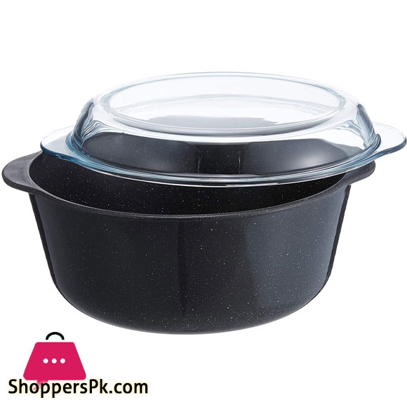 Pasabahce Borcam Granite Round Glass Casserole with Transparent Cover - 59003-94