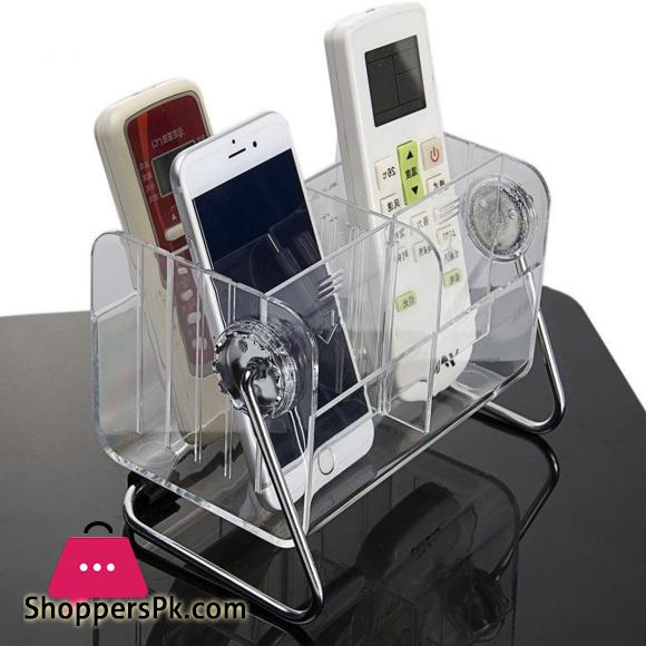 Remote Control Caddy Organizer, Clear Acrylic Desktop Media Storage Holder, 6 Slots