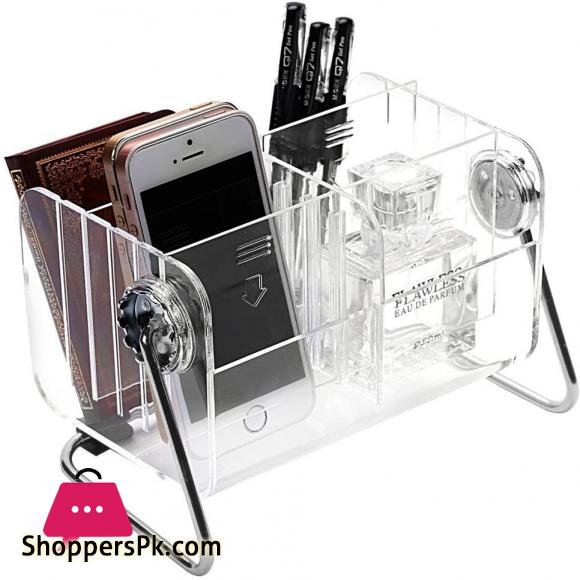 Remote Control Caddy Organizer, Clear Acrylic Desktop Media Storage Holder, 6 Slots