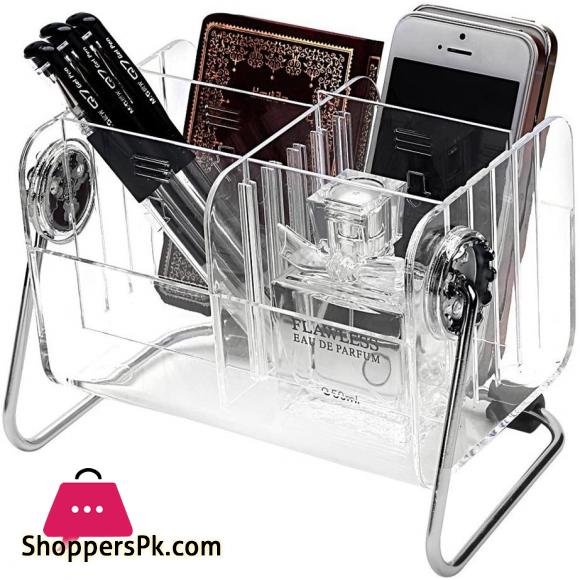 Remote Control Caddy Organizer, Clear Acrylic Desktop Media Storage Holder, 6 Slots