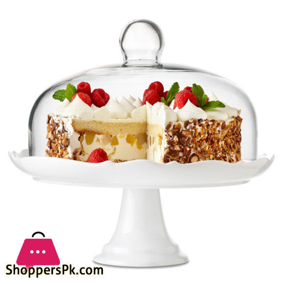 Bianco Pedestal Cake Dish Ceramic Plate and Glass Dome