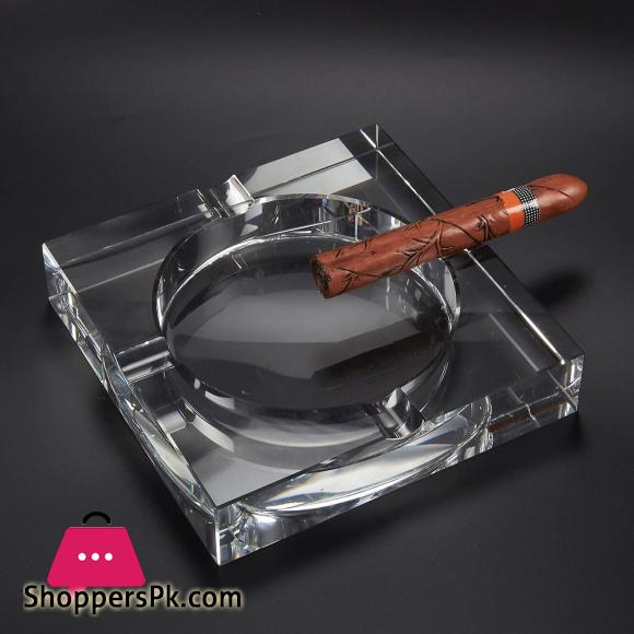 Square Crystal Cigar Ashtray With 4 Slots and Gift Box (7.1 x 1.46 x 7.1 In)