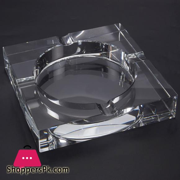 Square Crystal Cigar Ashtray With 4 Slots and Gift Box (7.1 x 1.46 x 7.1 In)