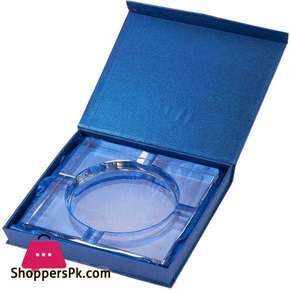 Square Crystal Cigar Ashtray With 4 Slots and Gift Box (7.1 x 1.46 x 7.1 In)