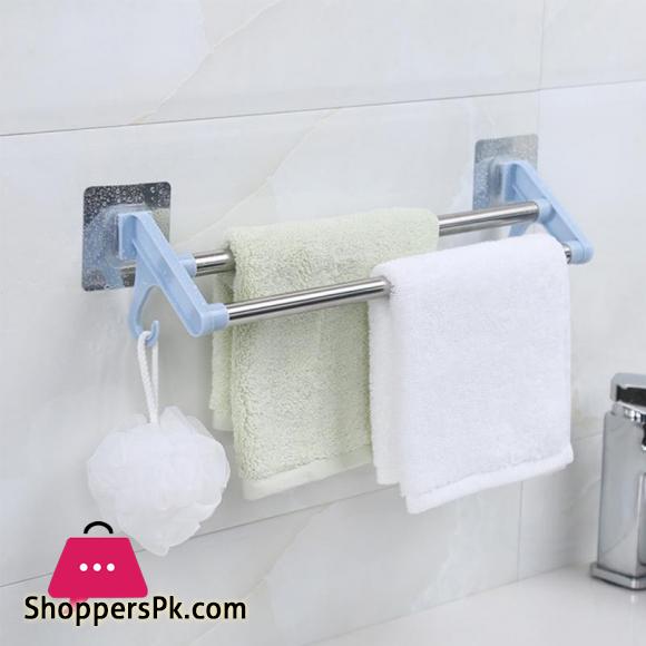 Towel Racks Double Sticks Holders Stainless Steel Wall mounted Towel Rail Rack Bathroom Kitchen Punch free Storage Shelf