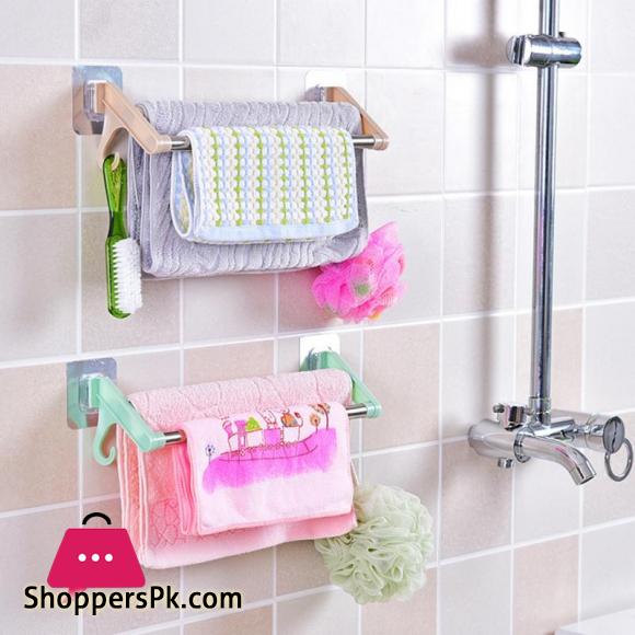 Towel Racks Double Sticks Holders Stainless Steel Wall mounted Towel Rail Rack Bathroom Kitchen Punch free Storage Shelf