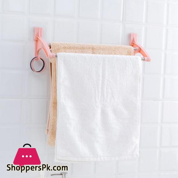Towel Racks Double Sticks Holders Stainless Steel Wall mounted Towel Rail Rack Bathroom Kitchen Punch free Storage Shelf