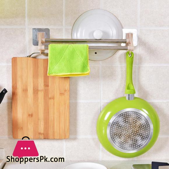 Towel Racks Double Sticks Holders Stainless Steel Wall mounted Towel Rail Rack Bathroom Kitchen Punch free Storage Shelf
