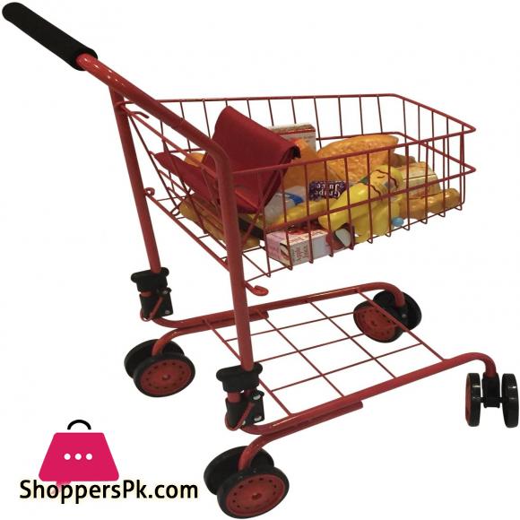 Toy Shopping Cart for Kids and Toddler - Includes Food - Folds for Easy Storage - High Quality Metal Frame