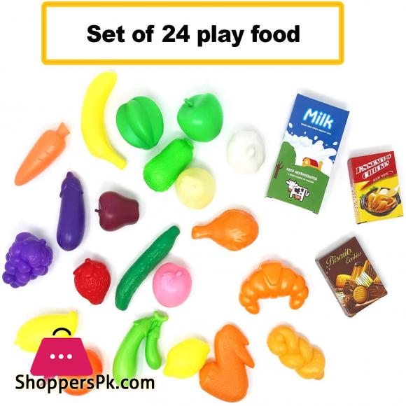 Toy Shopping Cart for Kids and Toddler - Includes Food - Folds for Easy Storage - High Quality Metal Frame