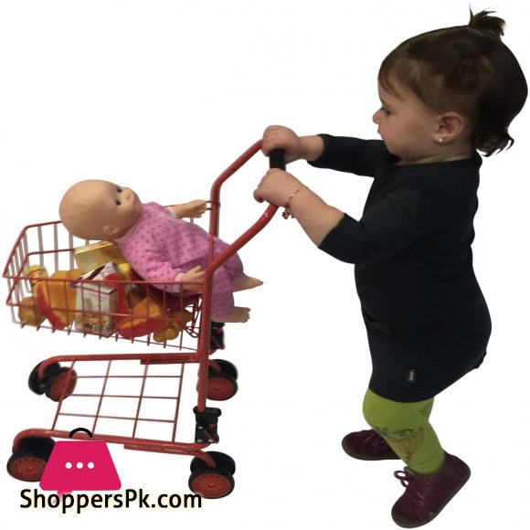 Toy Shopping Cart for Kids and Toddler - Includes Food - Folds for Easy Storage - High Quality Metal Frame