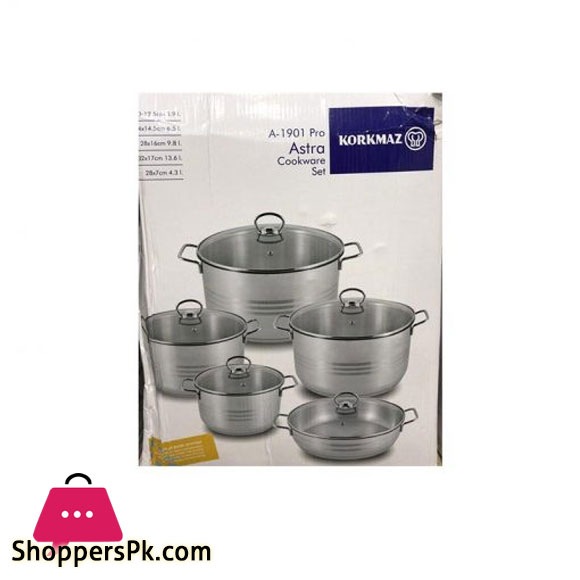 Korkmaz Turkish Stainless Steel Cooking Pot Service Set Original 10 Pieces ASTRA A-1901