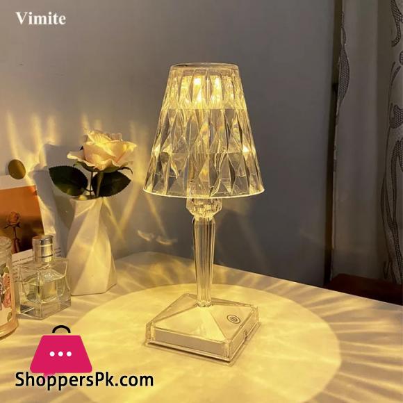 Vimite Touch Led Table Light Lamp USB Rechargeable 3-Colors Dimming Crystal Diamond Desk Lamp Lampshade Night Light for Bedroom Room Bedside Home Decoration