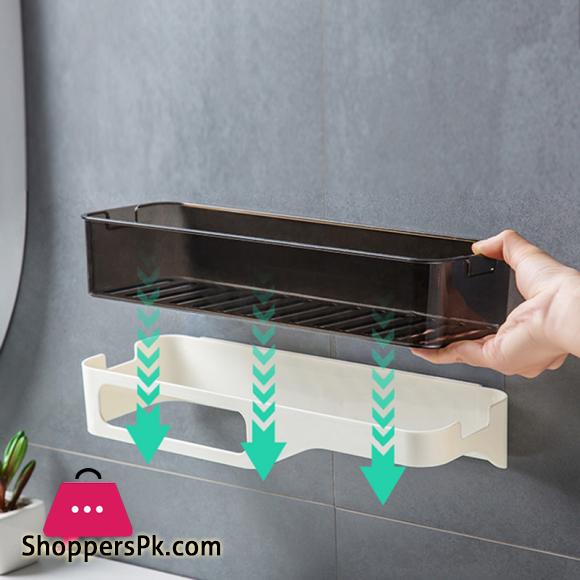 Wall Mounted Bathroom Organizer Shelf Cosmetic Shampoo Storage Rack Kitchen Plastic Holder Household Items Bathroom Accessories
