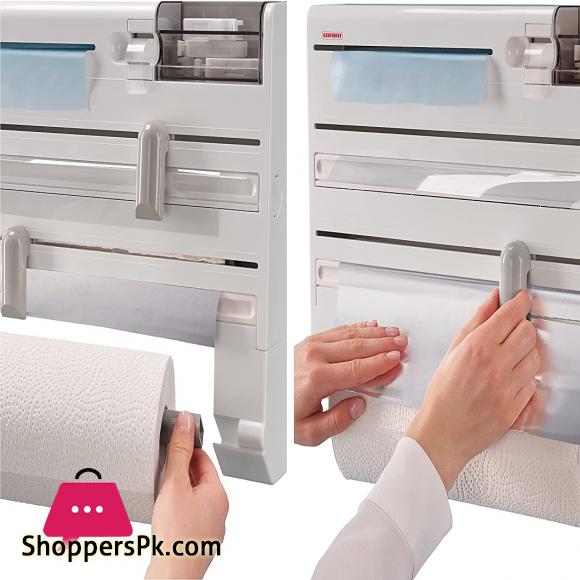 6 in 1 Kitchen Roll Holder Wall Mounted Roll Holder for Film Foil and Paper Kitchen Roll Dispenser and Cutter