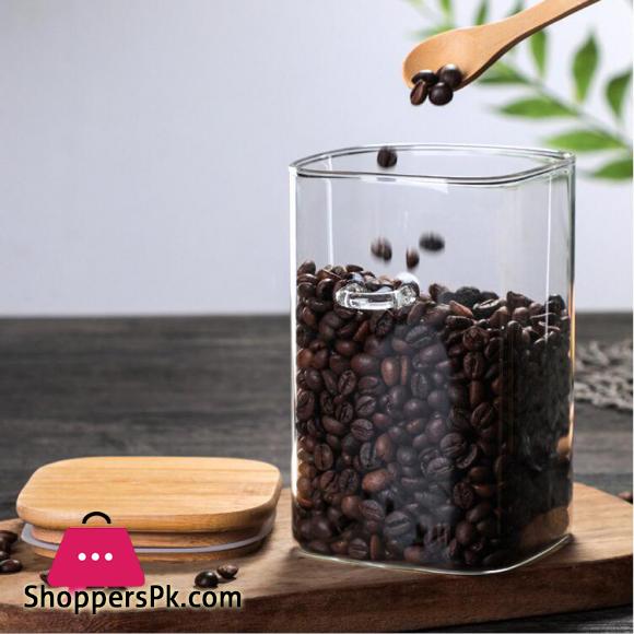 Glass Jar with Bamboo Lid and Spoon Airtight Food Storage Canister Spice Jars