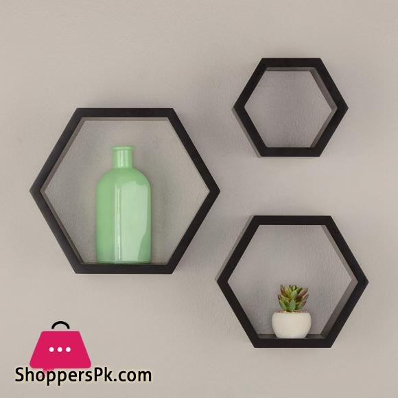 Hexagon Cube Floating Wall Shelf Set of 3 Black