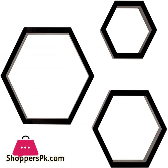 Hexagon Cube Floating Wall Shelf Set of 3 Black