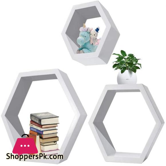 Hexagon Cube Floating Wall Shelf Set of 3 Black White