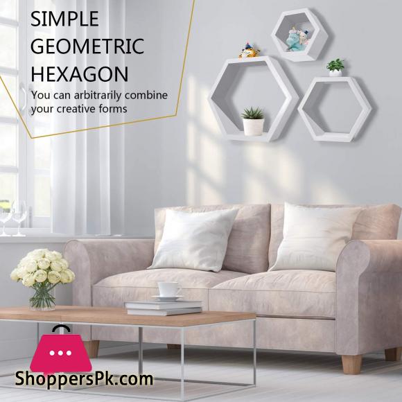 Hexagon Cube Floating Wall Shelf Set of 3 Black White