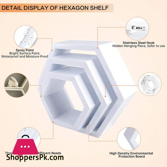 Hexagon Cube Floating Wall Shelf Set of 3 Black White