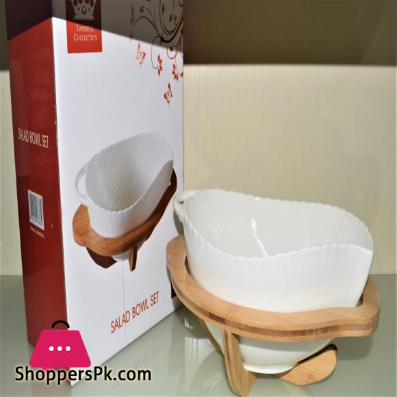 Imperial Salad Bowl and Bamboo Stand Ceramic