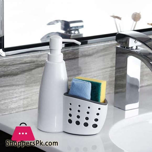 Multifunctional 2 In 1 Soap Bottle & Sponge Drainboard Plastic Liquid Soap Dispenser Kitchen Bathroom Hand Press Type Dispenser