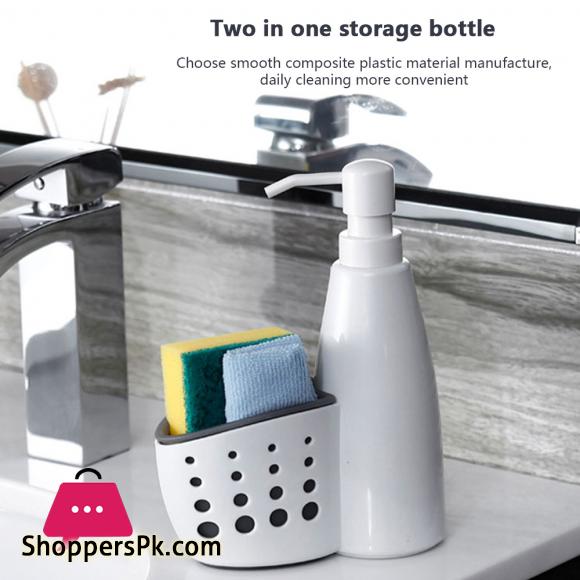 Multifunctional 2 In 1 Soap Bottle & Sponge Drainboard Plastic Liquid Soap Dispenser Kitchen Bathroom Hand Press Type Dispenser