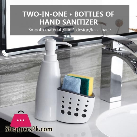 Multifunctional 2 In 1 Soap Bottle & Sponge Drainboard Plastic Liquid Soap Dispenser Kitchen Bathroom Hand Press Type Dispenser
