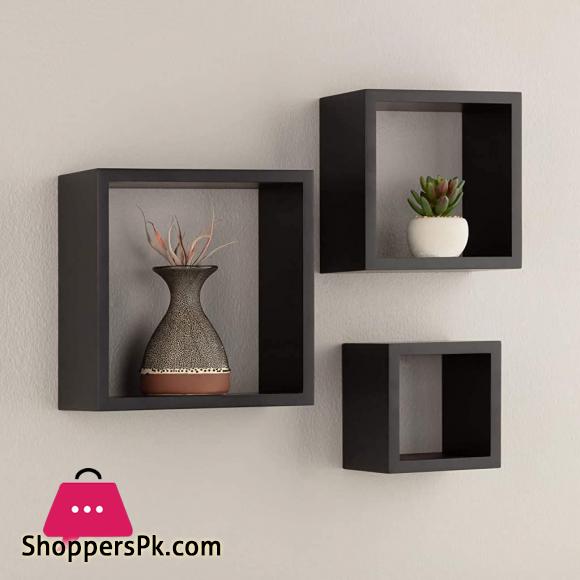 Square Cube Floating Wall Shelf Set of 3 Black