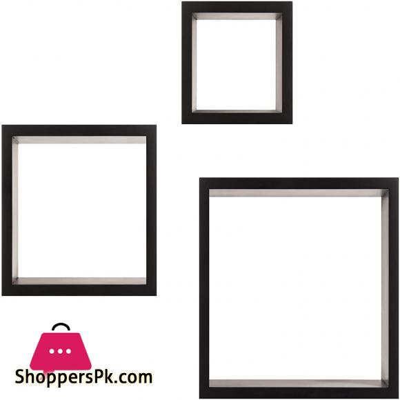 Square Cube Floating Wall Shelf Set of 3 Black