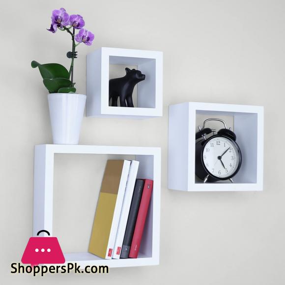 Square Cube Floating Wall Shelf Set of 3 White