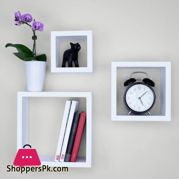 Square Cube Floating Wall Shelf Set of 3 White