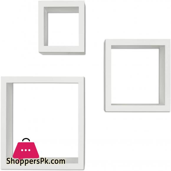 Square Cube Floating Wall Shelf Set of 3 White