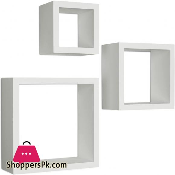 Square Cube Floating Wall Shelf Set of 3 White
