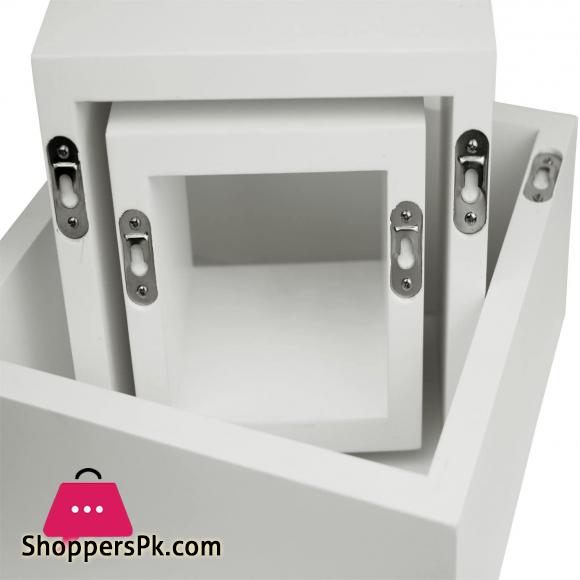Square Cube Floating Wall Shelf Set of 3 White