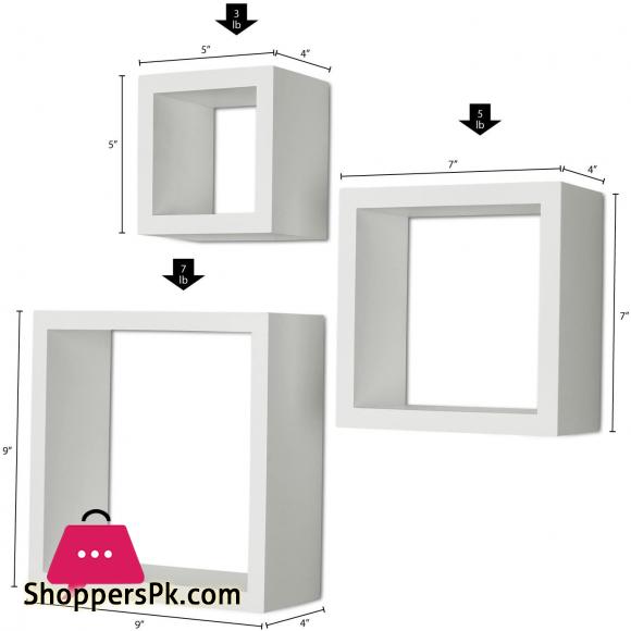 Square Cube Floating Wall Shelf Set of 3 White