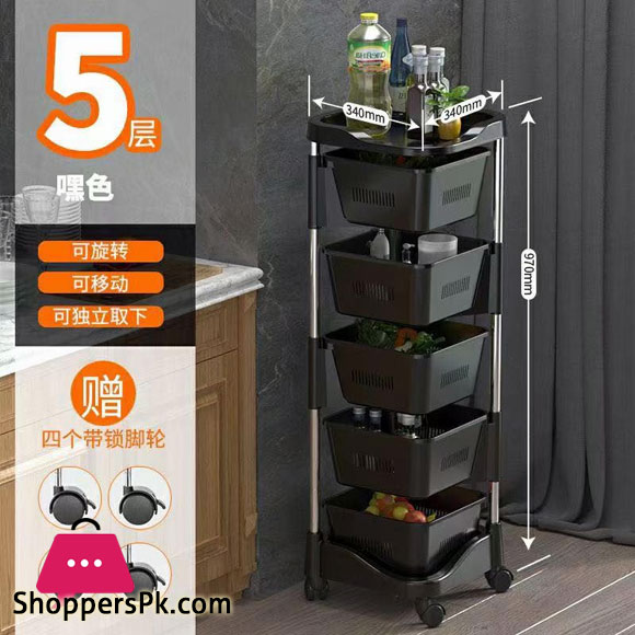 Stainless Steel with Plastic Rotating Rack Vegetable Basket Kitchen Organizer Storage Rack