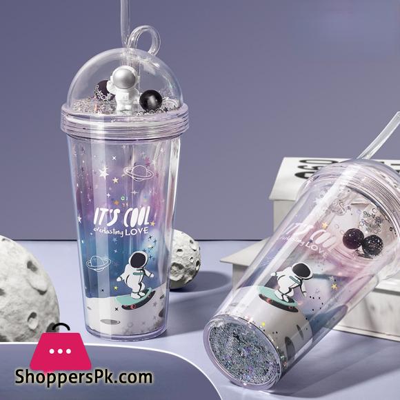 Straw Cup Creative Gift Astronaut Plastic Cup Children Cute Colorful Water Cup Coffee Milk Cup Roaming Space Style